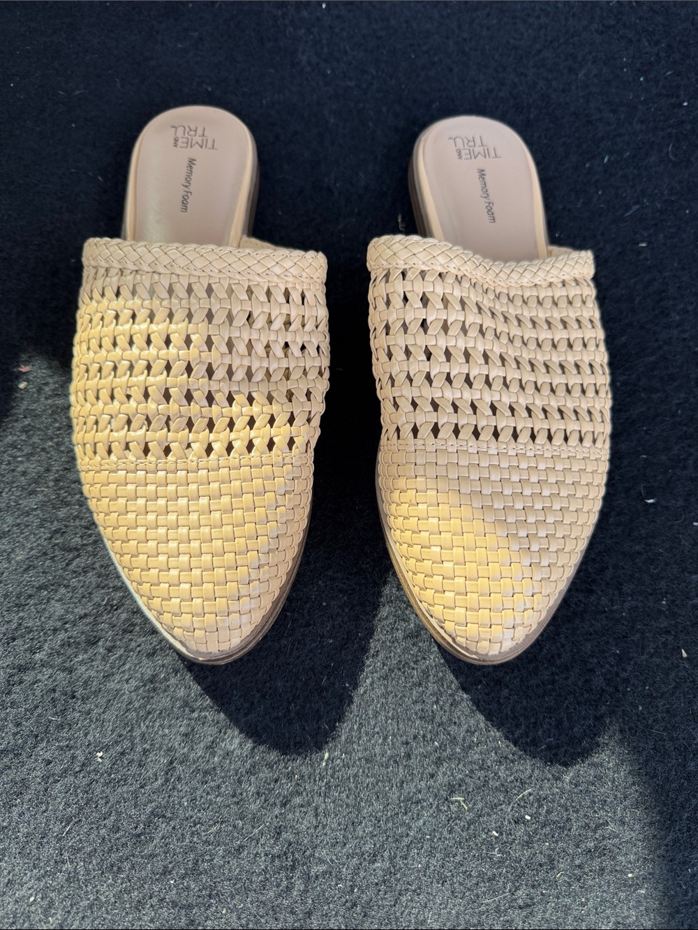 Time and Tru Tan Woven Slip-On Mules for Women